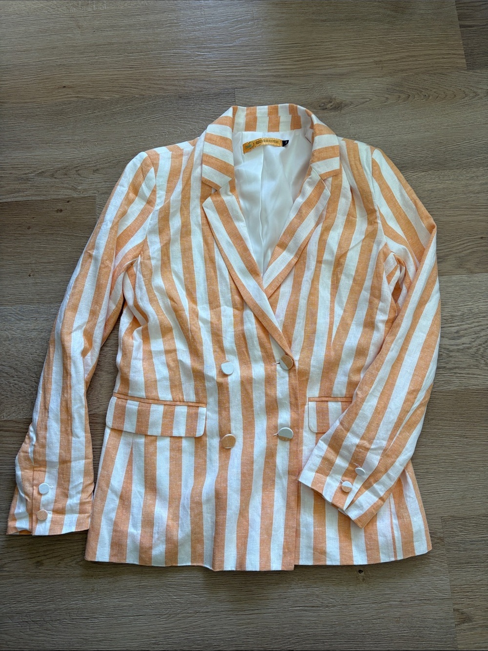 twik Orange & White Striped Double-Breasted Blazer